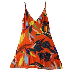Favela Hype Babydoll Dress Womens S Orange Tropical Floral Mini Sundress Bright
